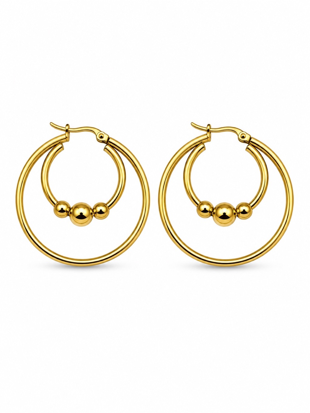 Gold Double Hoop Ball Earrings